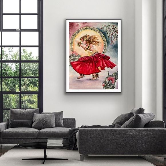 Tip Toe Dancing Upon The Earth Hula Dance Watercolor Art Print AJJ Arts - Picture 10 of 13